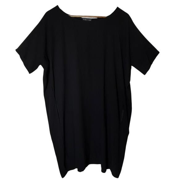 Eileen Fisher 100% Silk Cocoon Shift Dress Black Short Sleeve size Medium - Picture 1 of 5
